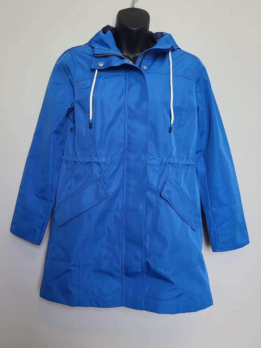 Talbots Petite P Bright Blue Raincoat Trench with hood